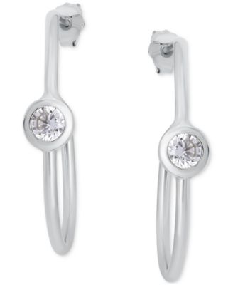 Cubic Zirconia Bezel Small Hoop Earrings, 0.75", Exclusively at Macy's