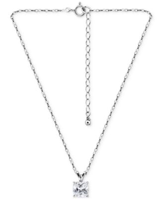 Cubic Zirconia Cushion Solitaire Pendant Necklace, 16" + 2" extender, Exclusively at Macy's