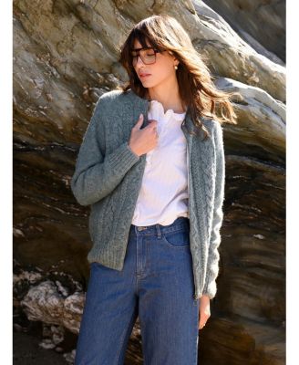 Women's Wool Zip Cardigan with Cable Knit