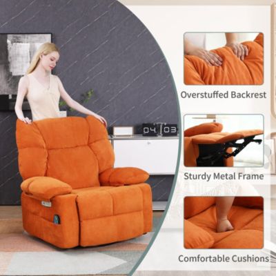 Swivel Power Recliner, Rocking Glider Chair with Massage & Heat