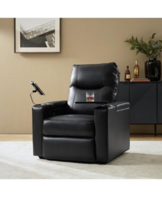Modern Lothaire Genuine Leather Power Recliner with Adjustable Power Headrest
