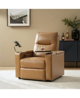 Modern Lothaire Genuine Leather Power Recliner with Adjustable Power Headrest