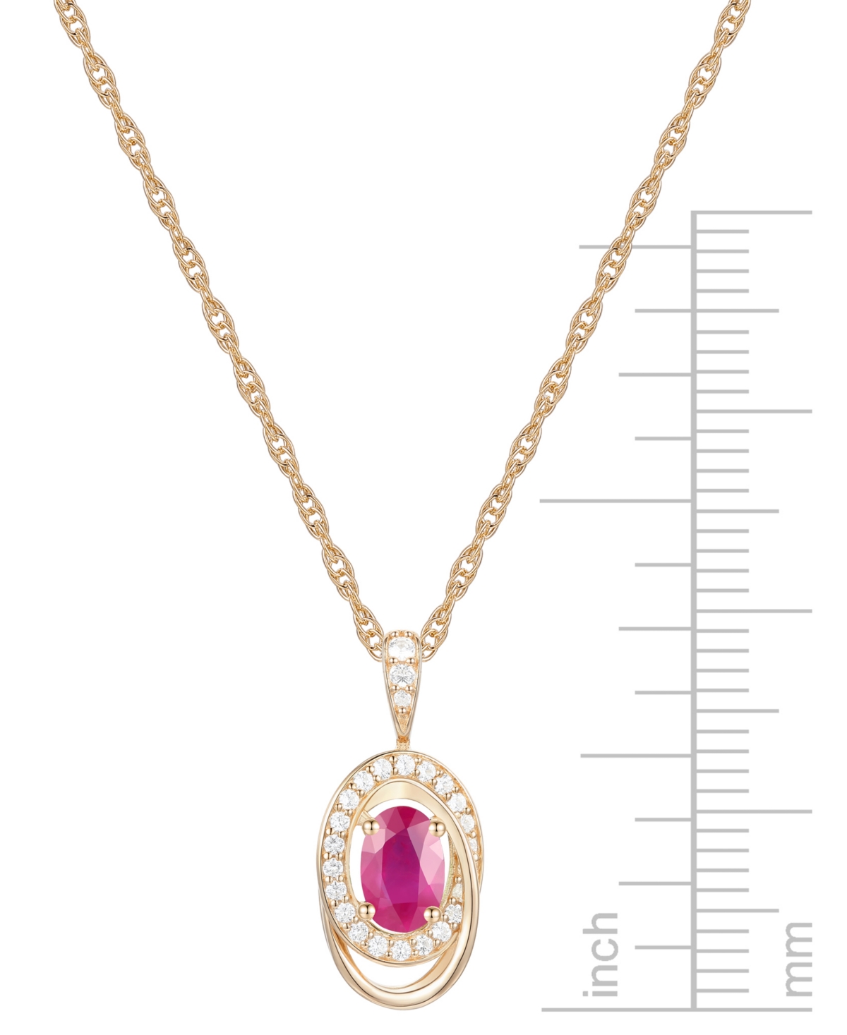 Macy's Ruby (5/8 Ct. T.w.) & Diamond (1/8 Ct. T.w.) Oval Swirl 18" Pendant Necklace In 14k Gold (also In Em