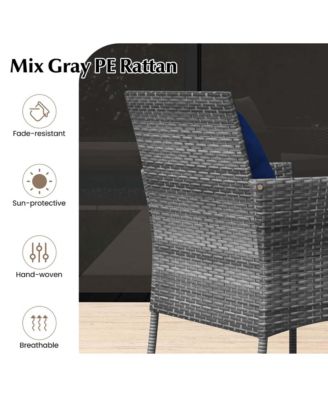 3 PCS Patio Furniture Set witn Cushioned Patio Chairs & Tempered Glass Coffee Table