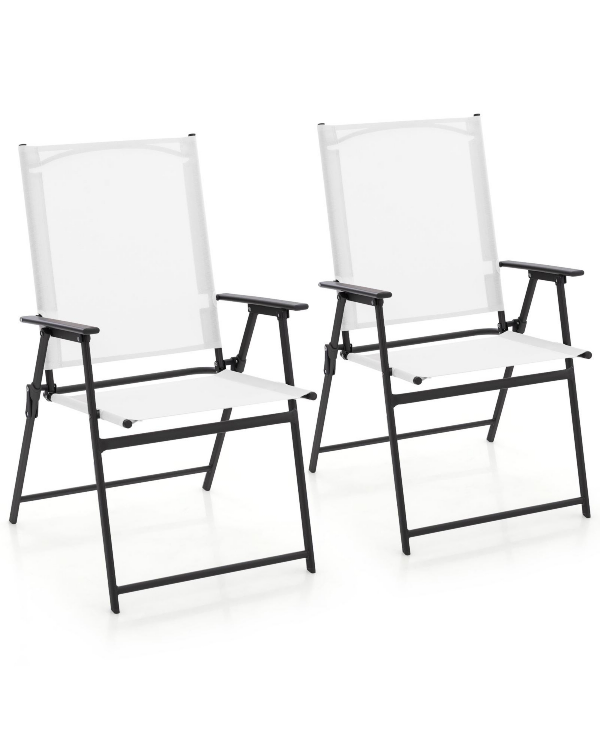 2 Pieces Patio Folding Chairs with Armrests for Deck Garden Yard - White