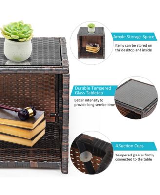 3PCS Patio Rattan Wicker Furniture Cushion Sofa Coffee Table