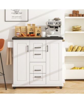 Rolling Kitchen Island Cart on Wheels with Storage Cabinets