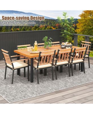 9 PCS Patio Dining Set w/ Soft Cushions and 1.9'' Umbrella Hole for Garden