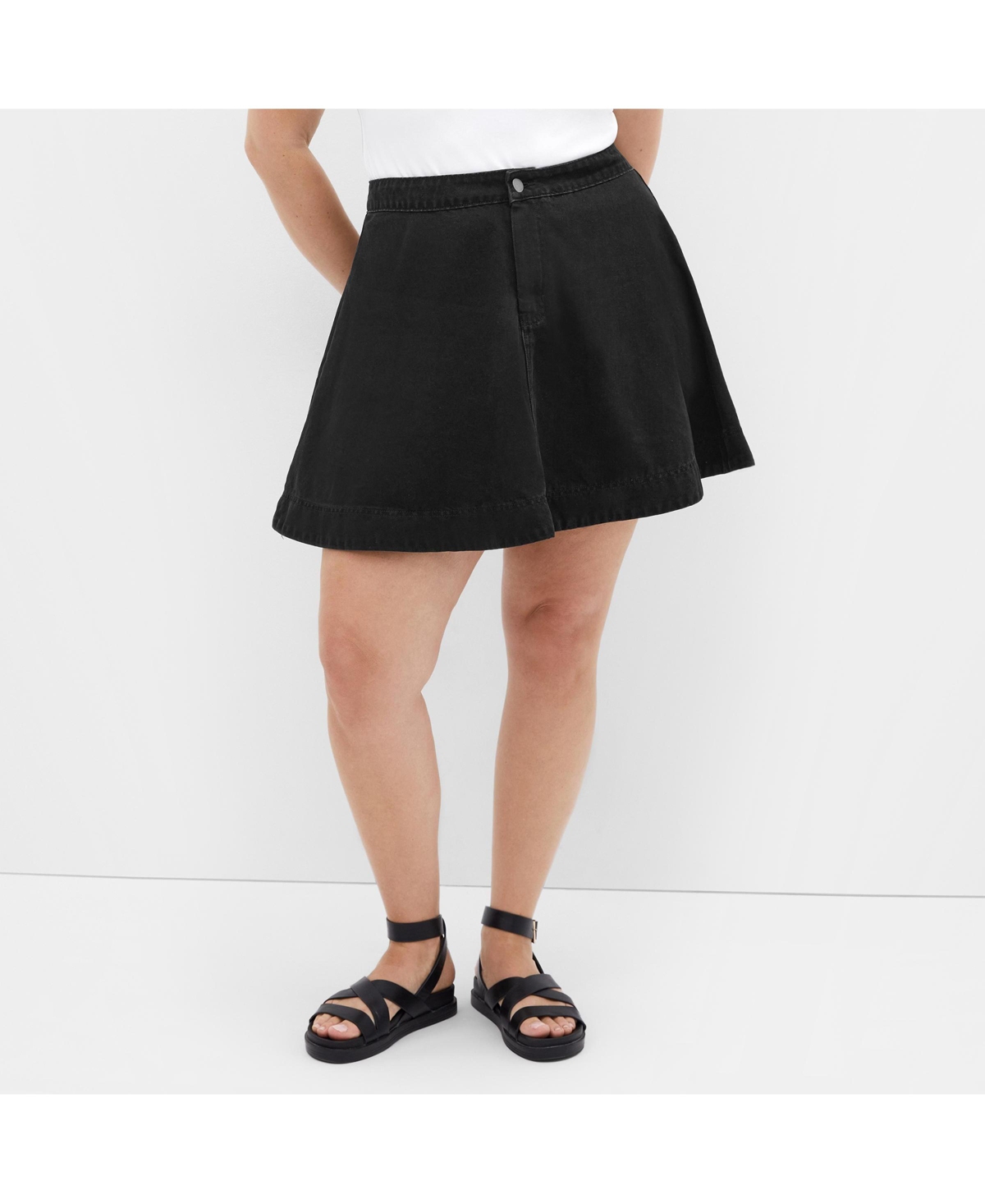 Plus Size Flare Denim Skirt - Black