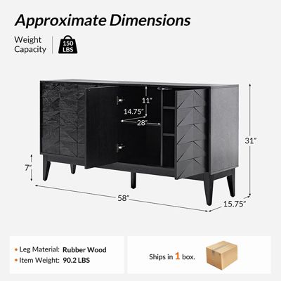 Dennis Mid-Century Modern 63"Wide 4 Door Sideboard with Adjustable Shelves