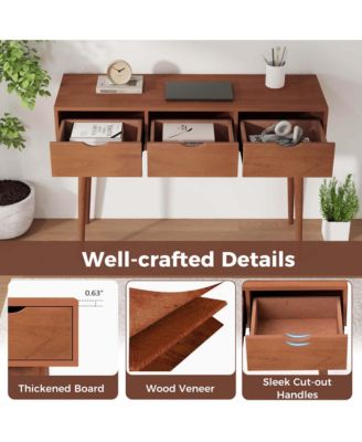 Writing Desk 48" Computer Desk Mid Century Modern Work Table with 3 Drawers