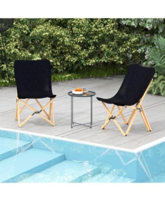 Set of 2 Wicker Dorm Chair with Storage Pocket for Camping and Fishing