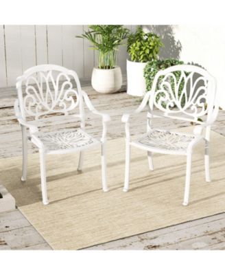 2 Pieces Patio Cast Aluminum Dining Chairs with Armrests