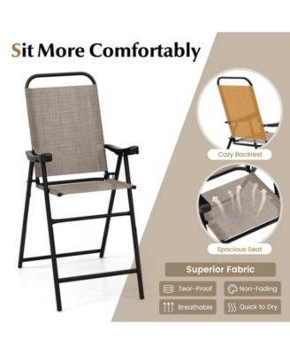 Patio Folding Bar Stool Set of 2 with Metal Frame and Footrest