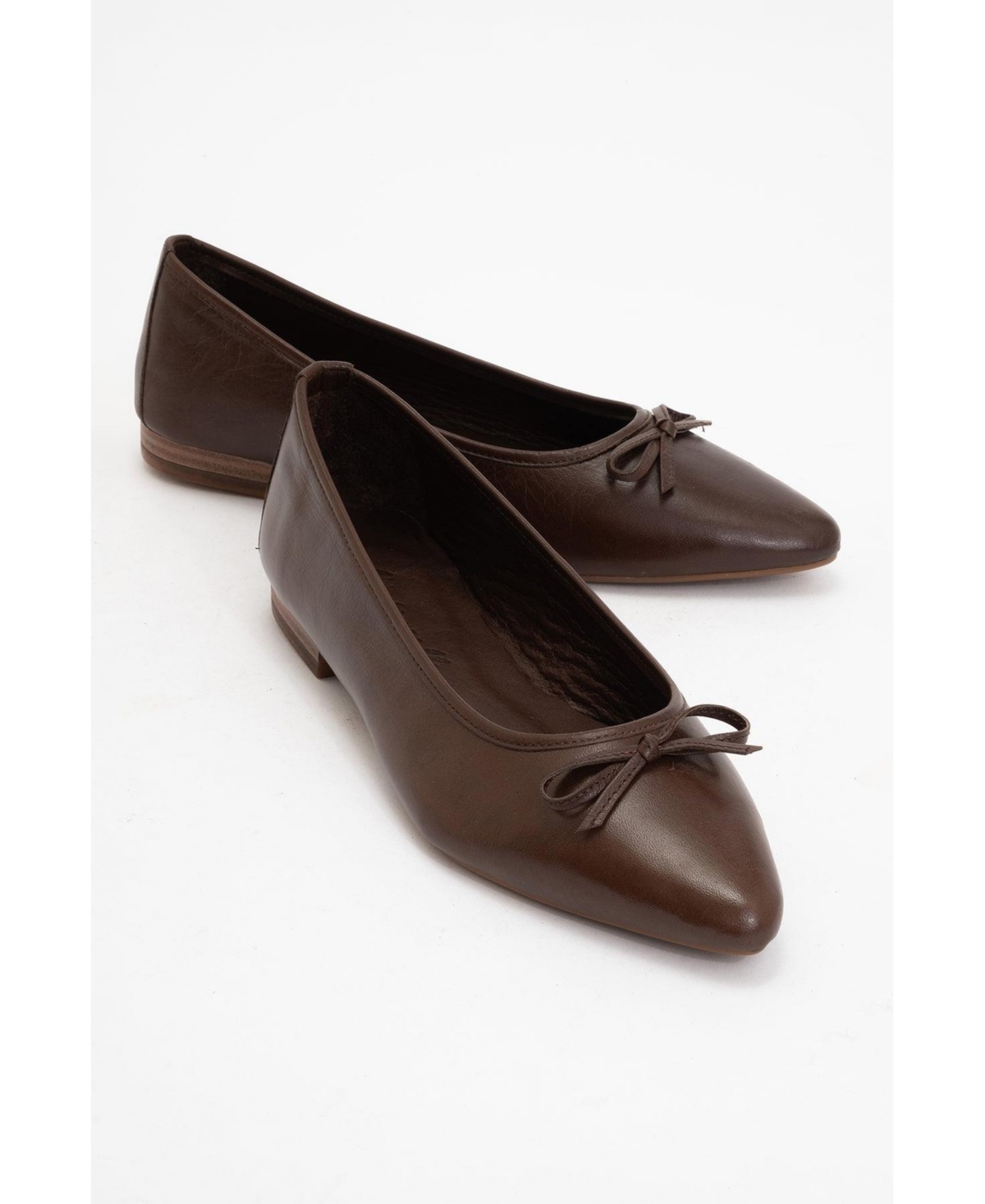 Ruby Leather Pointed Toe Flats - Brown leather