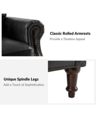 Wajeeh 33"W Mid-Century Modern Buttery Genuine Leather Accent Chair With Solid Wood Legs