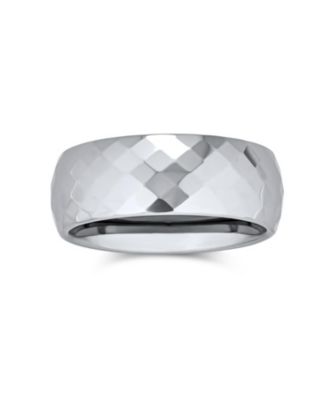 Multi Faceted Prism Cut Titanium Band Rings Silver Tone Comfort Fit 8MM