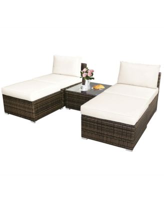5PCS Patio Rattan Wicker Furniture Set Armless Sofa Ottoman Cushioned Garden