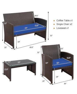 4PCS Patio Rattan Furniture Set Cushioned Chair Sofa Coffee Table