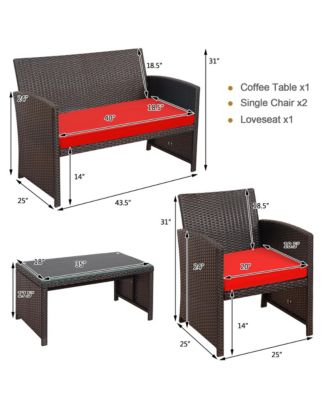 4PCS Patio Rattan Furniture Set Cushioned Chair Sofa Coffee Table