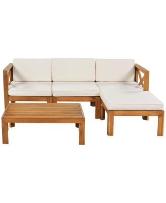 Outdoor Wood 5-Piece Sectional Sofa Seating Group Set with Cushions