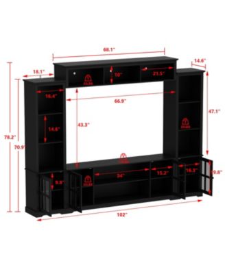 TV stand with top, left and right cabinets, multi-purpose media wooden console, entertainment center with tempered glass