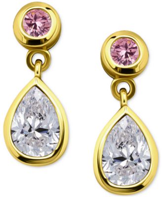 Pink & White Cubic Zirconia Round & Pear Bezel Drop Earrings, Exclusively at Macy's