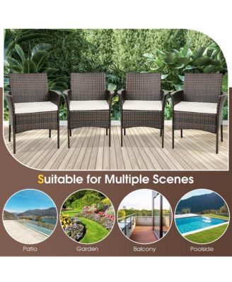 5 PCS Patio Dining Set Acacia Wood Table w/ 1.9'' Umbrella Hole Cushioned Chairs