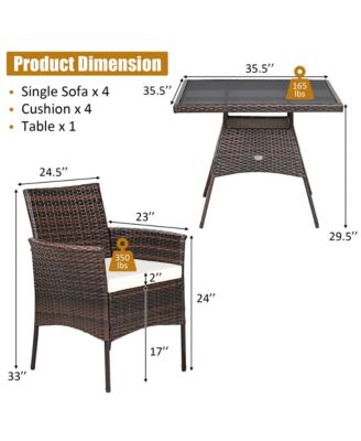 5PCS Rattan Patio Dining Table Set Outdoor Furniture Set w/ 4 Seat Cushions