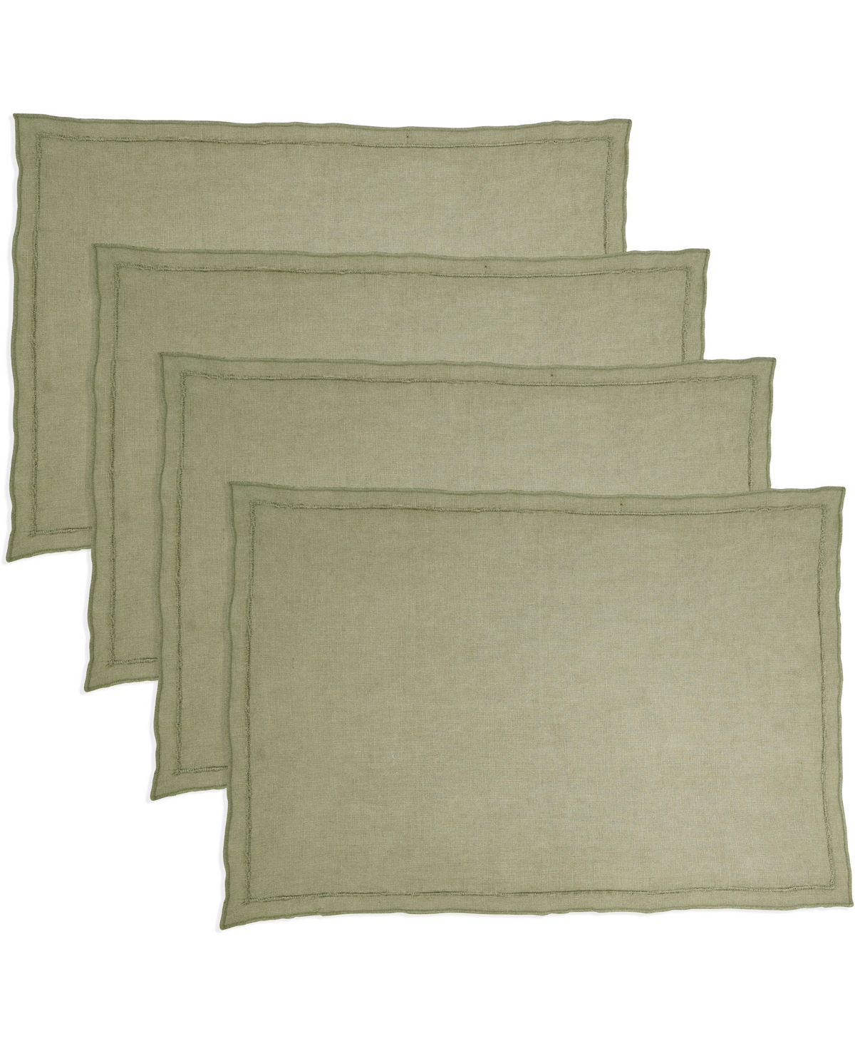 Saro Lifestyle Stonewashed Overlock Linen Edge Placemats, 14" X 20" In Olive