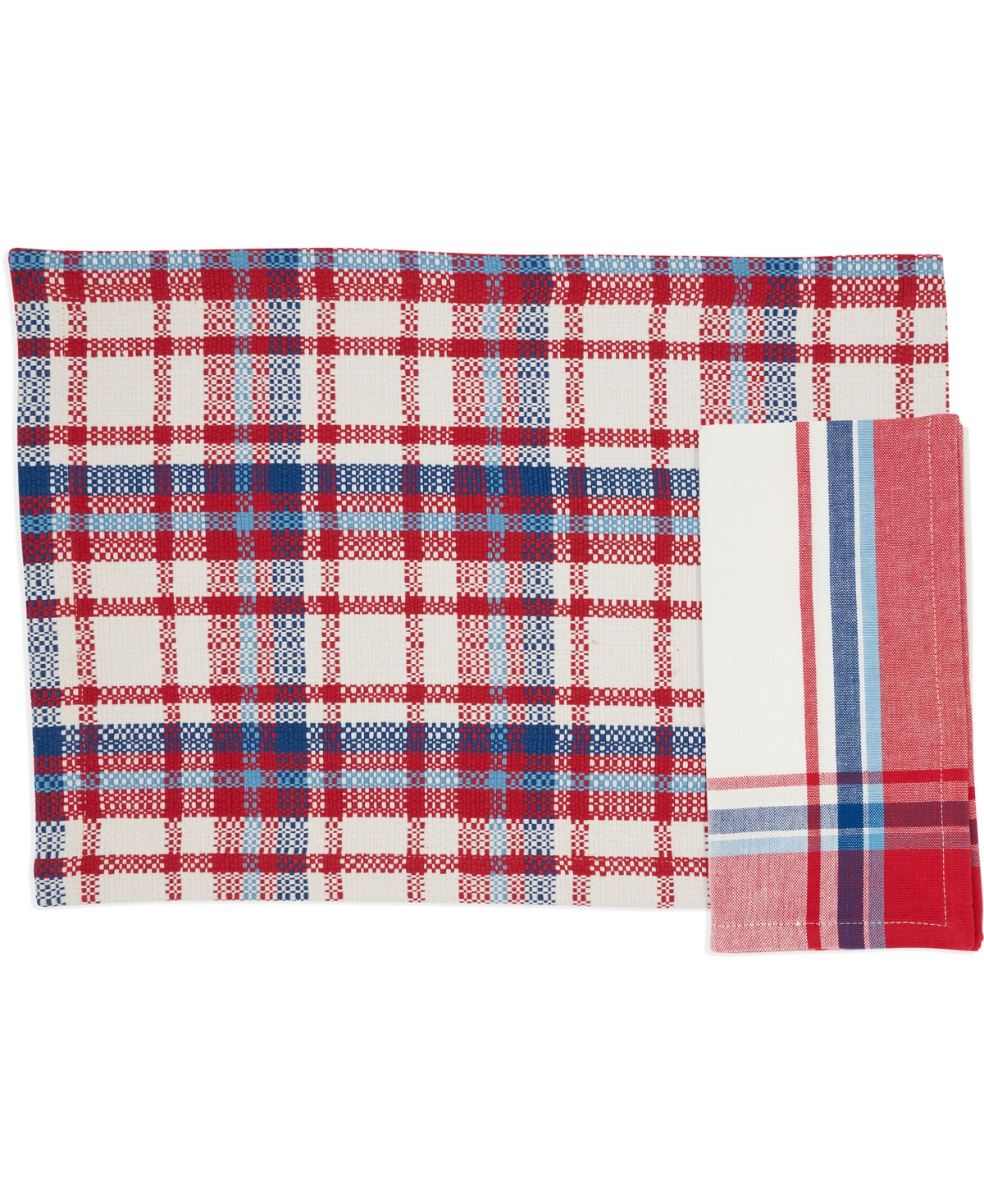 Saro Lifestyle Simple Plaid Cotton Placemats And Napkins, Set Of 8 In Red,white,blue