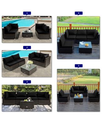 5PCS Patio Rattan Furniture Set Cushioned Sofa Chair Coffee Table