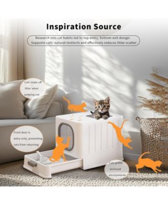 Drawer Cat Litter Box With Anti-Splash Front Entry & Scoop