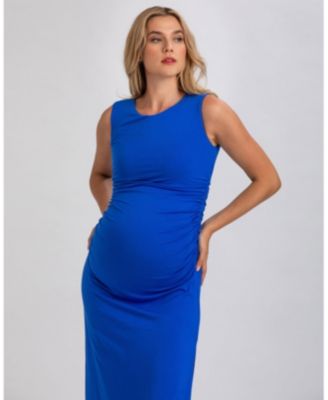 Maternity Sleeveless Side-Ruched Blossom Maxi Split Dress