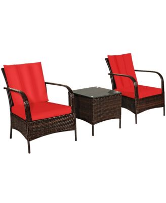 3 PCS Patio Rattan Furniture Set Coffee Table & 2 Rattan Chair