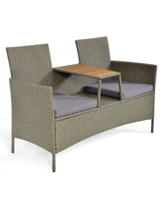 2-Person Patio Rattan Conversation Furniture Set Loveseat Coffee Table