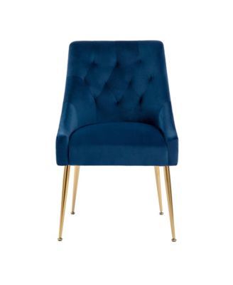 Modern Velvet Upholstered Dining Chairs Set of 2, Mid Century Side Chairs with 5.12” Cushions and Back Pull Rod for Kitchen, Living Room