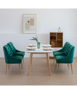 Modern Velvet Upholstered Dining Chairs Set of 2, Mid Century Side Chairs with 5.12” Cushions and Back Pull Rod for Kitchen, Living Room