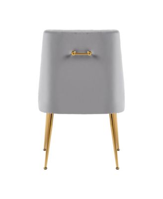 Modern Velvet Upholstered Dining Chairs Set of 2, Mid Century Side Chairs with 5.12” Cushions and Back Pull Rod for Kitchen, Living Room