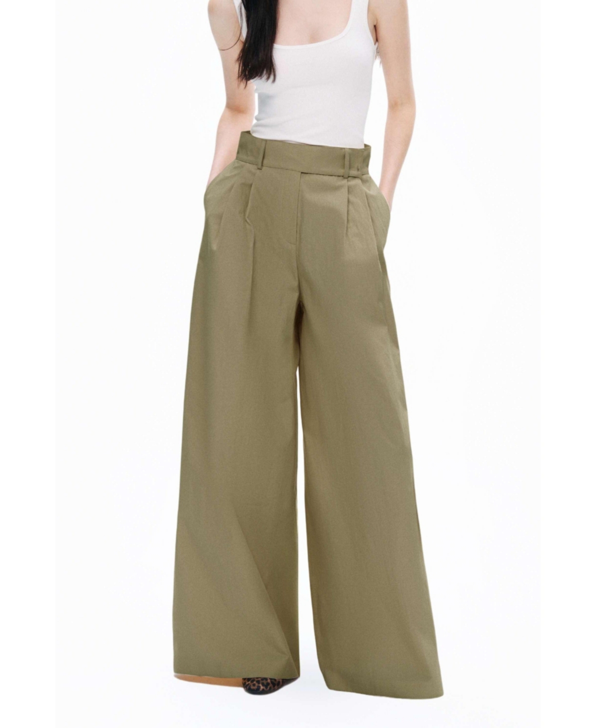 Women's Double Pleated Pants - Beige