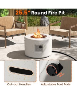 Round Terrazzo Propane Gas Fire Pit with Hideaway Tank Holder and Lava Rocks