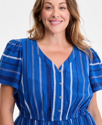 Plus Size Jacquard V-Neck Flutter-Sleeve Dress, Exclusively at Macy's 