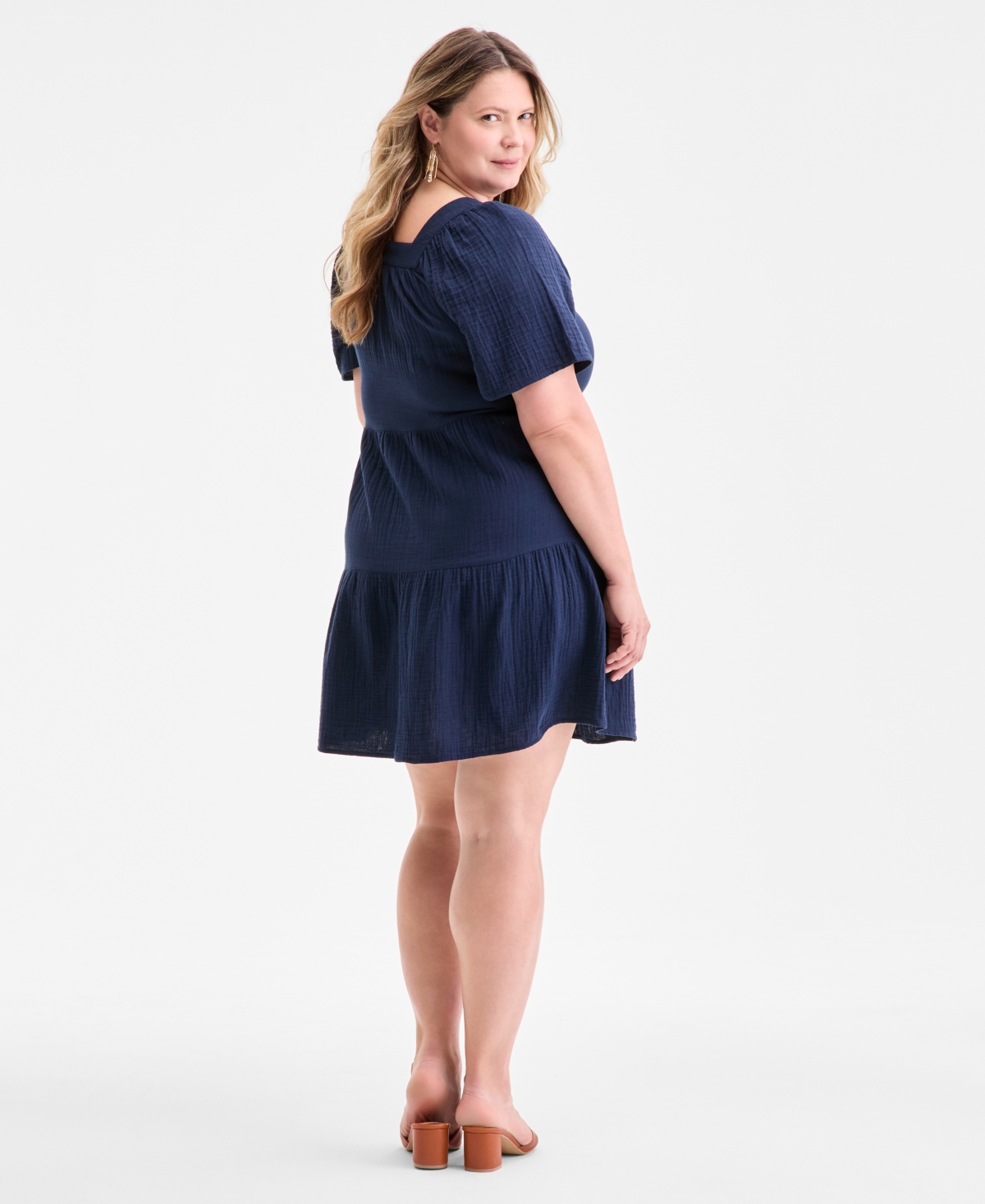 Style & Co Plus Size Square-neck Tiered Dress, Exclusively At Macy's In Blue