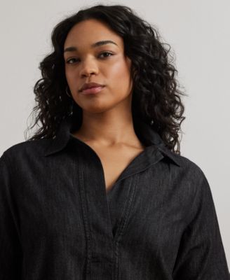 Women's Plus Size Short-Sleeve Denim Cotton Shift Dress