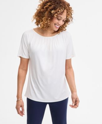 JM Collection - Women's Shirred-Neck Short-Sleeve Top, Exclusively at Macy's