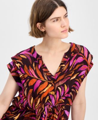 Women's Printed Extended-Shoulder Midi Dress