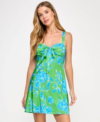 City Studios - Juniors' Floral-Print Tie-Front A-Line Dress
