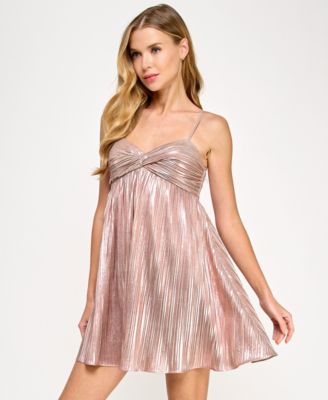 Juniors' Metallic Pleated Fit & Flare Dress