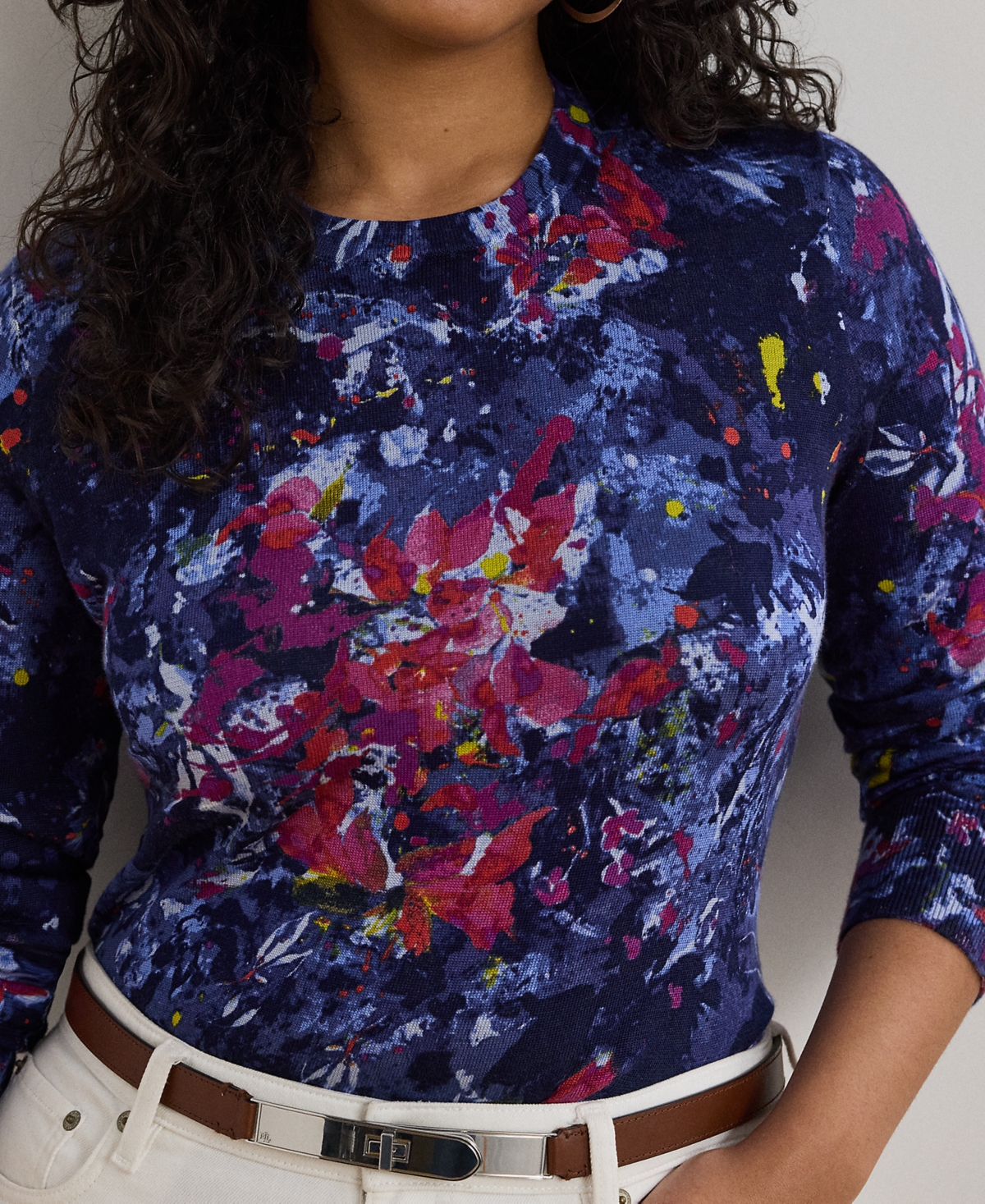 Ralph Lauren Womens Print Cotton Blend Sweater P Xs 3x