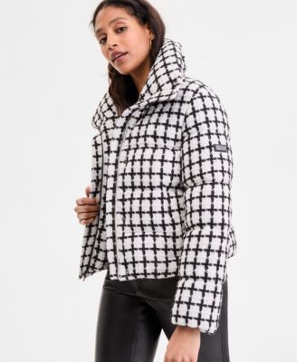 Women's Short Tweed Puffer Coat, Exclusively at Macy's